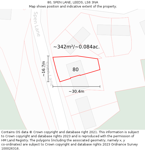 80, SPEN LANE, LEEDS, LS6 3NA: Plot and title map