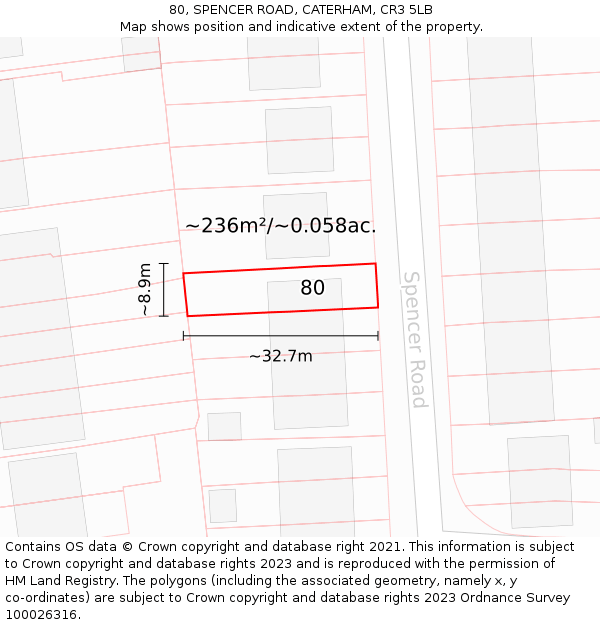 80, SPENCER ROAD, CATERHAM, CR3 5LB: Plot and title map