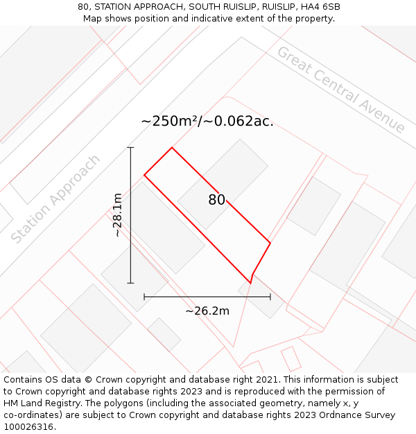 80, STATION APPROACH, SOUTH RUISLIP, RUISLIP, HA4 6SB: Plot and title map