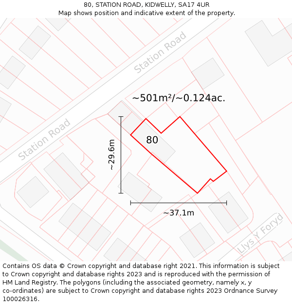 80, STATION ROAD, KIDWELLY, SA17 4UR: Plot and title map