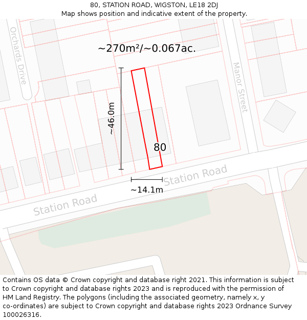 80, STATION ROAD, WIGSTON, LE18 2DJ: Plot and title map