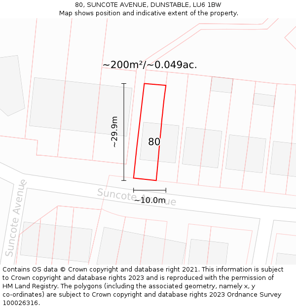 80, SUNCOTE AVENUE, DUNSTABLE, LU6 1BW: Plot and title map