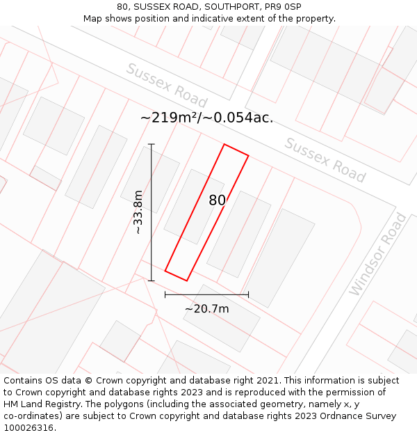 80, SUSSEX ROAD, SOUTHPORT, PR9 0SP: Plot and title map