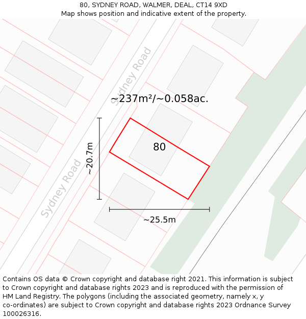 80, SYDNEY ROAD, WALMER, DEAL, CT14 9XD: Plot and title map