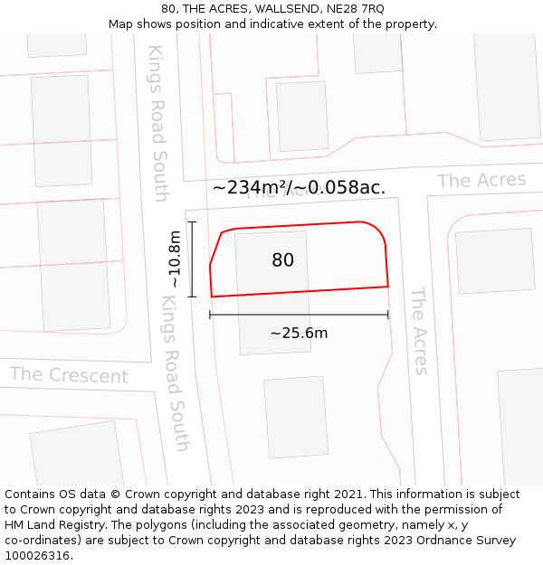 80, THE ACRES, WALLSEND, NE28 7RQ: Plot and title map