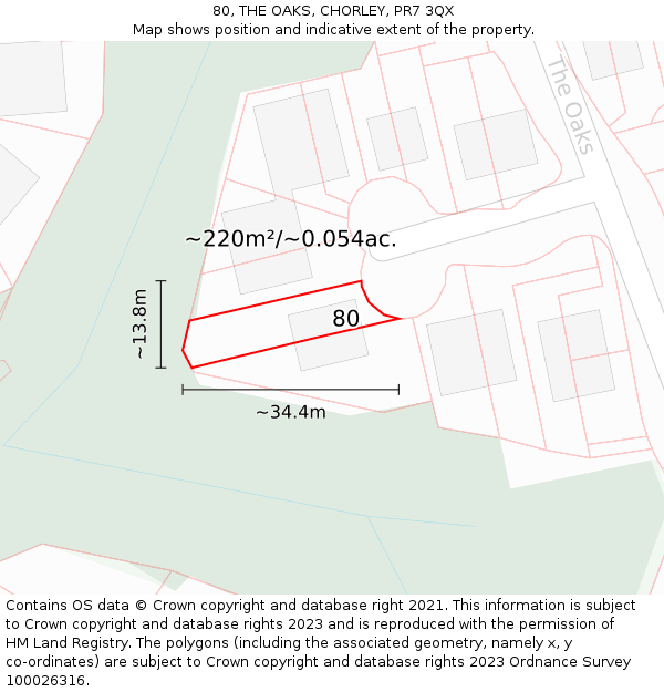 80, THE OAKS, CHORLEY, PR7 3QX: Plot and title map