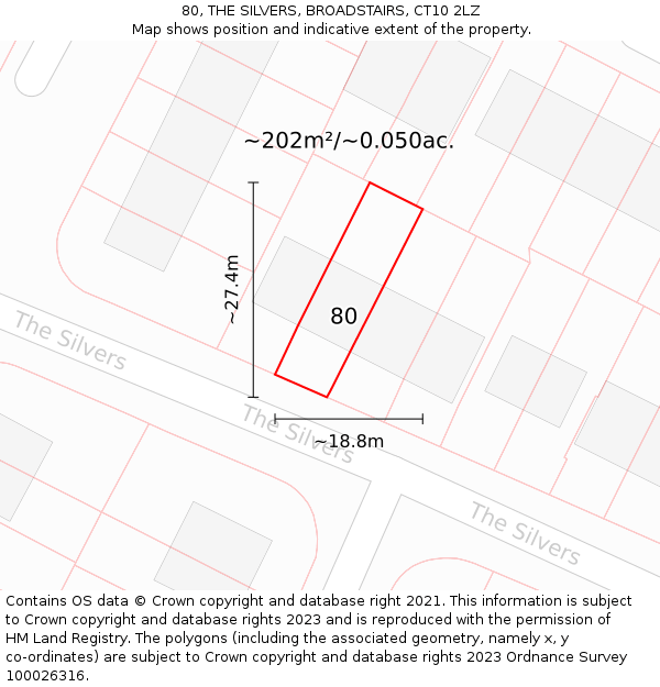 80, THE SILVERS, BROADSTAIRS, CT10 2LZ: Plot and title map