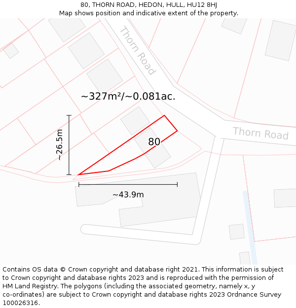 80, THORN ROAD, HEDON, HULL, HU12 8HJ: Plot and title map