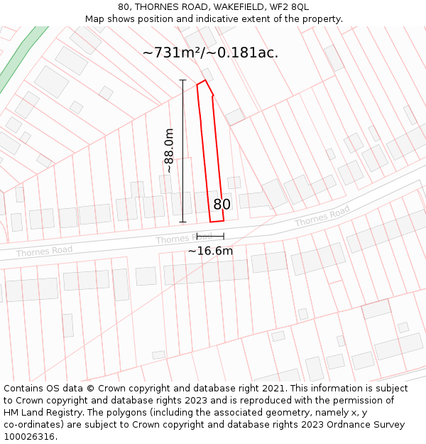 80, THORNES ROAD, WAKEFIELD, WF2 8QL: Plot and title map