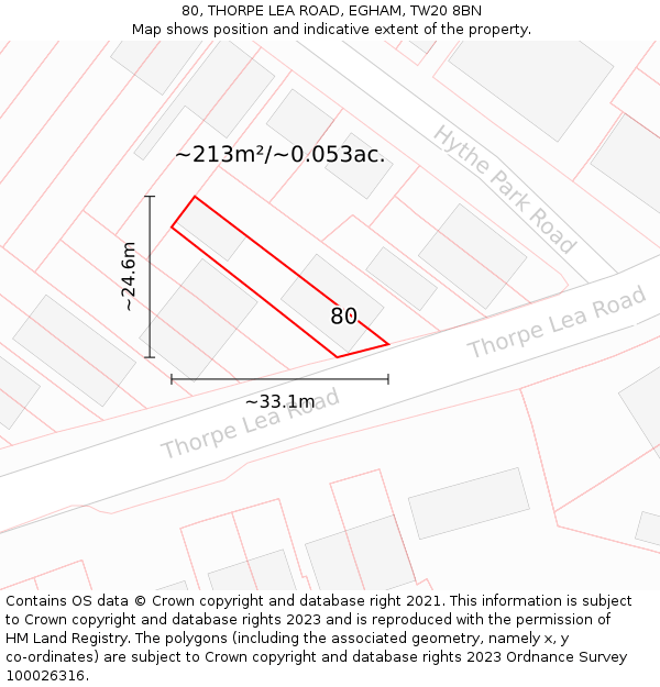 80, THORPE LEA ROAD, EGHAM, TW20 8BN: Plot and title map