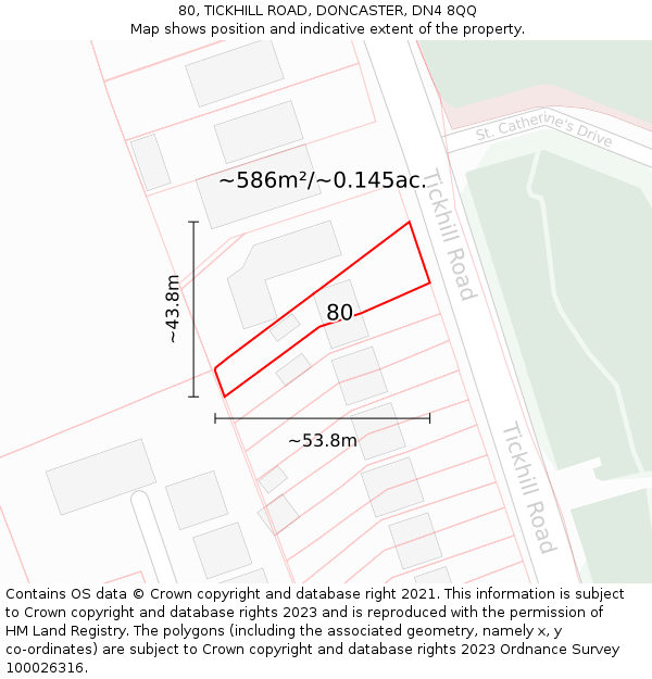 80, TICKHILL ROAD, DONCASTER, DN4 8QQ: Plot and title map