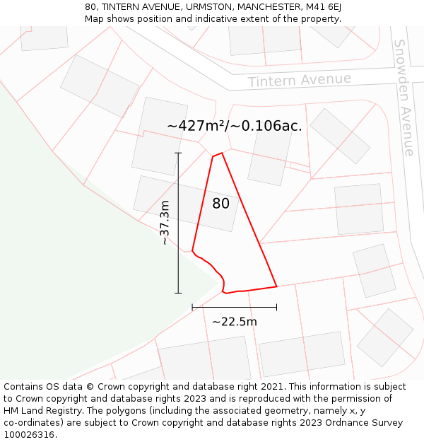 80, TINTERN AVENUE, URMSTON, MANCHESTER, M41 6EJ: Plot and title map