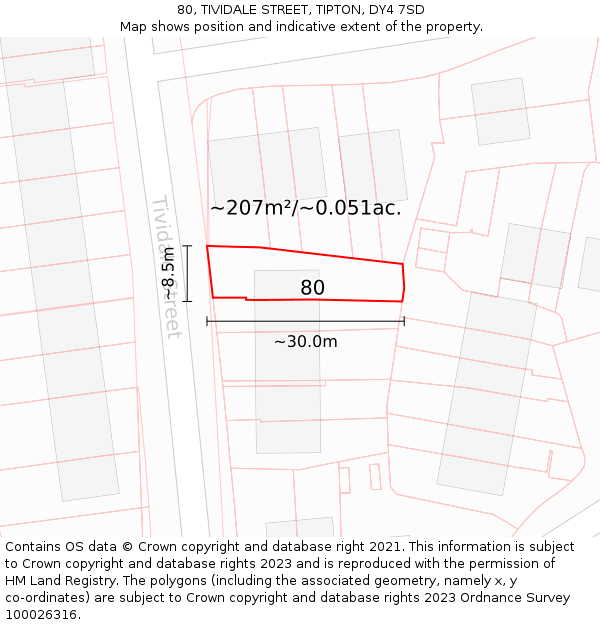 80, TIVIDALE STREET, TIPTON, DY4 7SD: Plot and title map