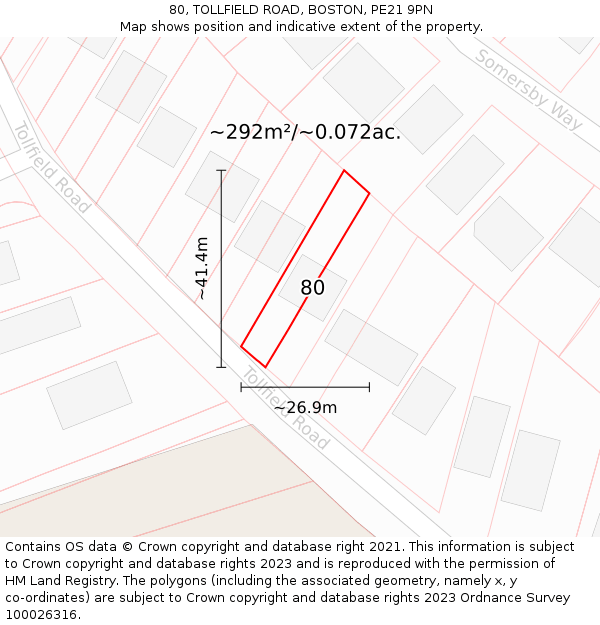 80, TOLLFIELD ROAD, BOSTON, PE21 9PN: Plot and title map