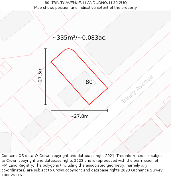 80, TRINITY AVENUE, LLANDUDNO, LL30 2UQ: Plot and title map