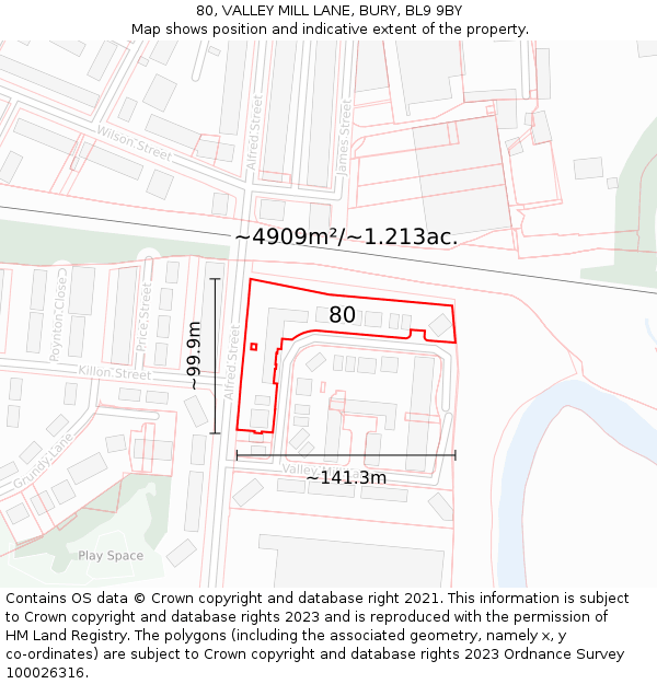 80, VALLEY MILL LANE, BURY, BL9 9BY: Plot and title map