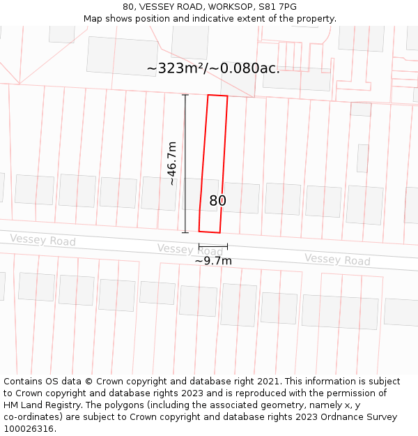 80, VESSEY ROAD, WORKSOP, S81 7PG: Plot and title map