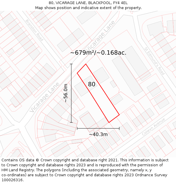 80, VICARAGE LANE, BLACKPOOL, FY4 4EL: Plot and title map