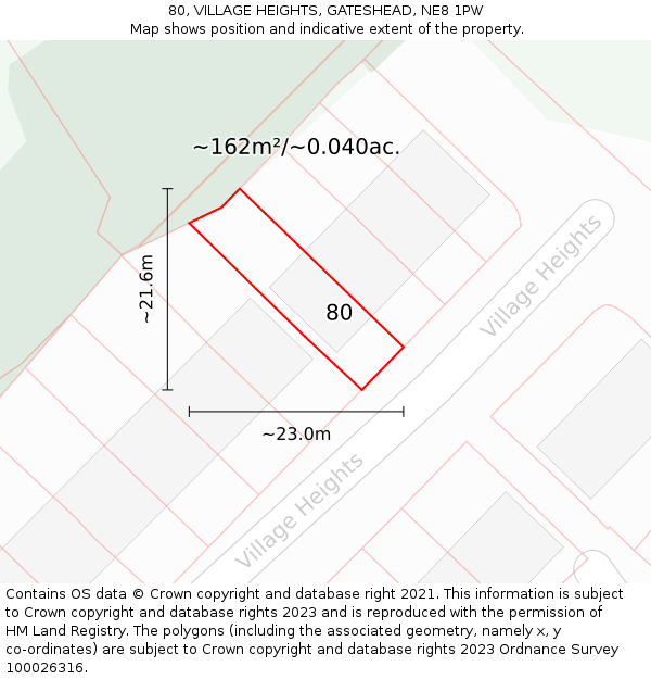 80, VILLAGE HEIGHTS, GATESHEAD, NE8 1PW: Plot and title map