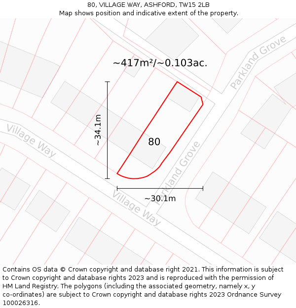 80, VILLAGE WAY, ASHFORD, TW15 2LB: Plot and title map