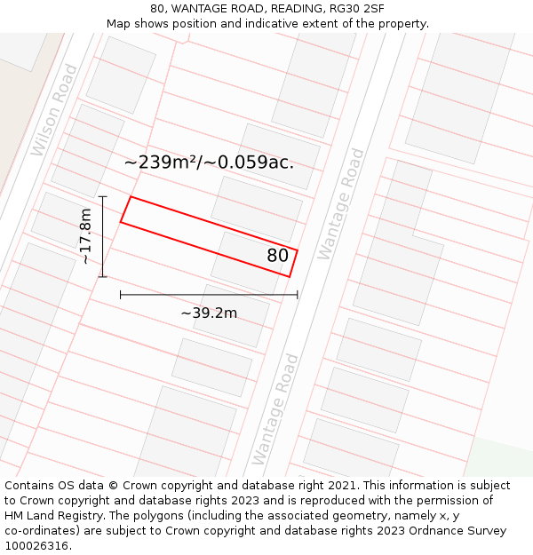 80, WANTAGE ROAD, READING, RG30 2SF: Plot and title map