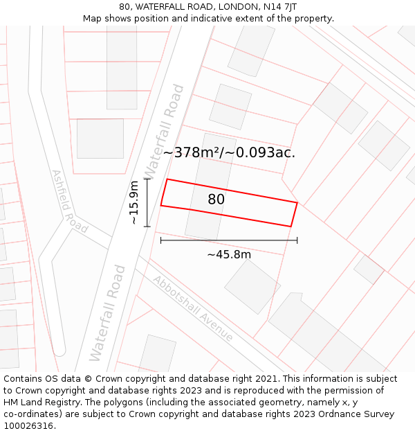 80, WATERFALL ROAD, LONDON, N14 7JT: Plot and title map