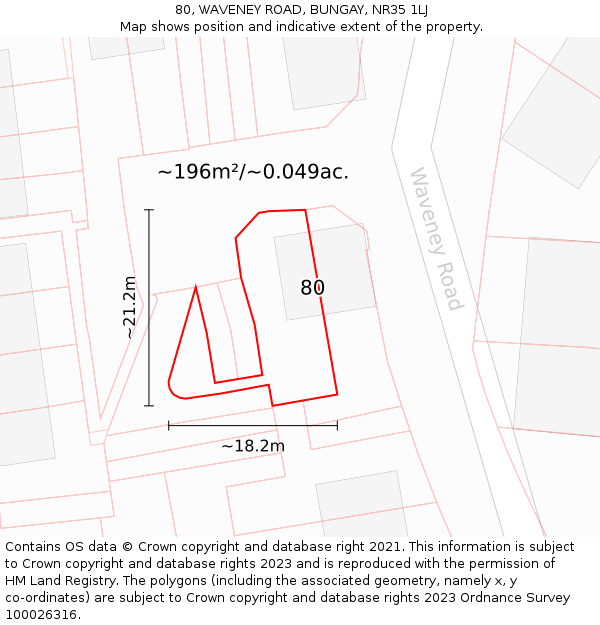 80, WAVENEY ROAD, BUNGAY, NR35 1LJ: Plot and title map