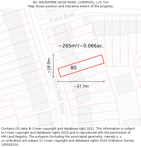 80, WAVERTREE NOOK ROAD, LIVERPOOL, L15 7LH: Plot and title map