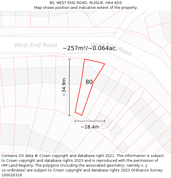 80, WEST END ROAD, RUISLIP, HA4 6DS: Plot and title map