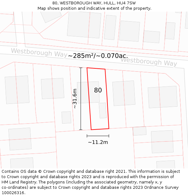 80, WESTBOROUGH WAY, HULL, HU4 7SW: Plot and title map