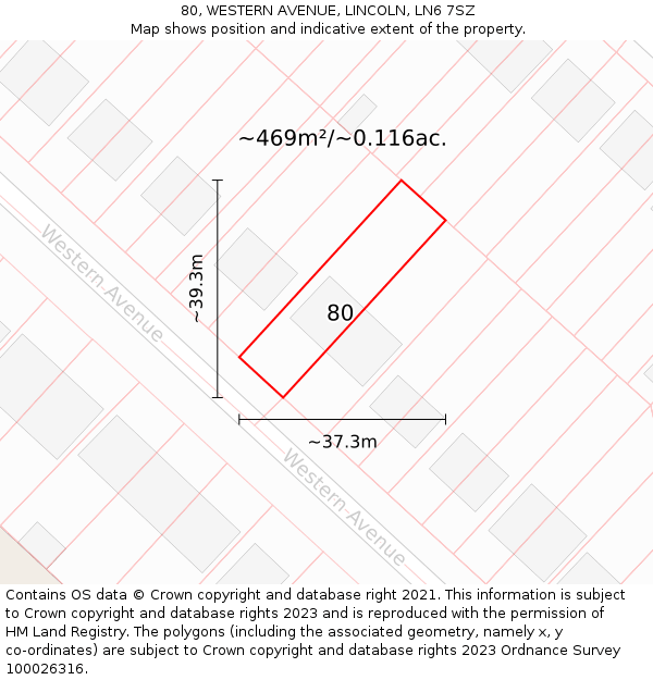 80, WESTERN AVENUE, LINCOLN, LN6 7SZ: Plot and title map