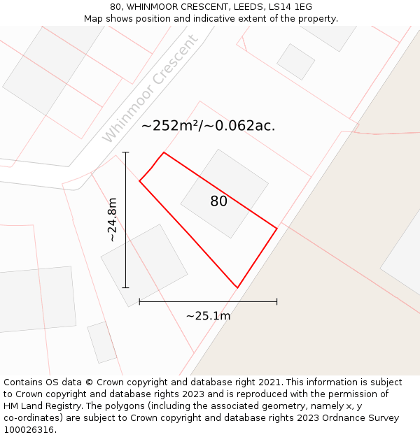 80, WHINMOOR CRESCENT, LEEDS, LS14 1EG: Plot and title map