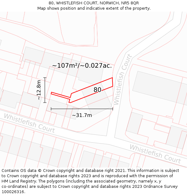 80, WHISTLEFISH COURT, NORWICH, NR5 8QR: Plot and title map