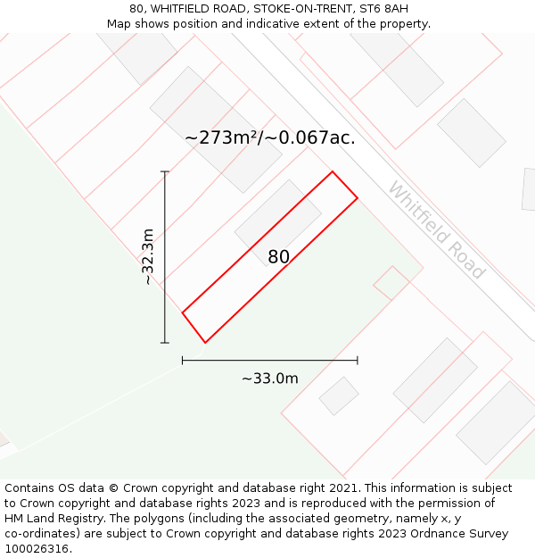 80, WHITFIELD ROAD, STOKE-ON-TRENT, ST6 8AH: Plot and title map