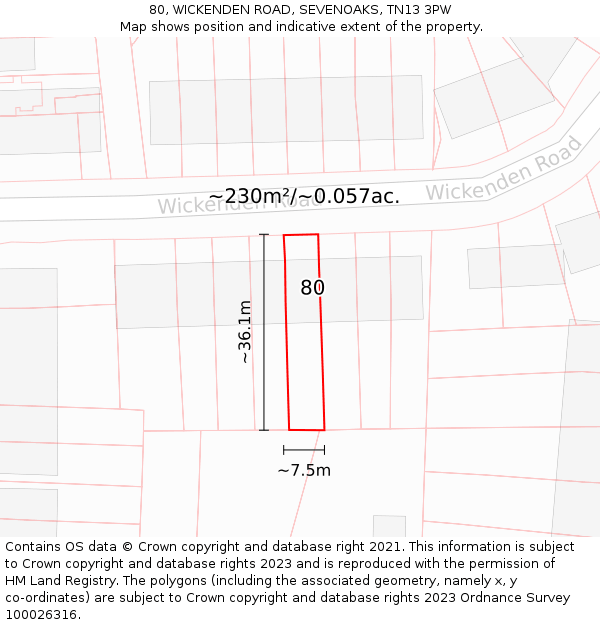 80, WICKENDEN ROAD, SEVENOAKS, TN13 3PW: Plot and title map