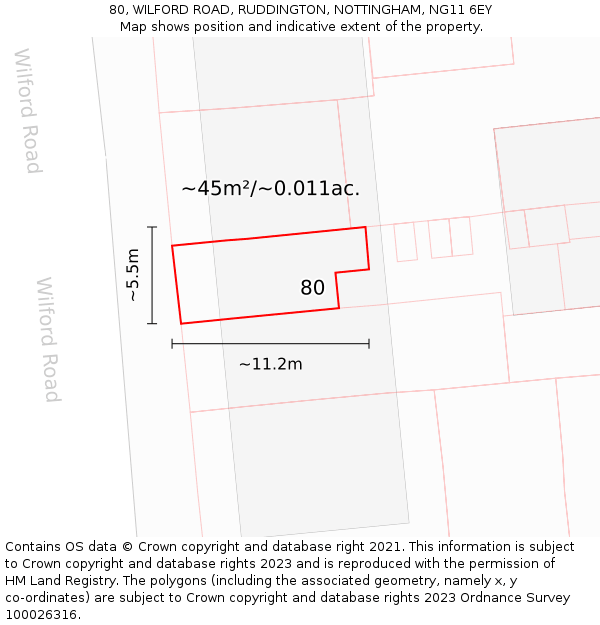 80, WILFORD ROAD, RUDDINGTON, NOTTINGHAM, NG11 6EY: Plot and title map