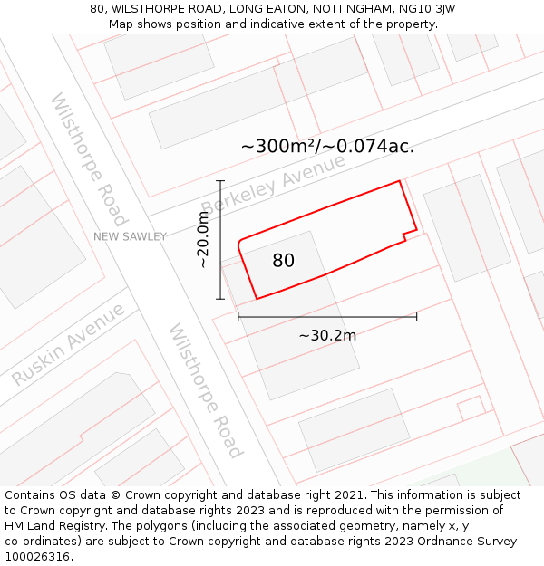 80, WILSTHORPE ROAD, LONG EATON, NOTTINGHAM, NG10 3JW: Plot and title map