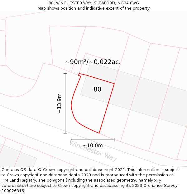 80, WINCHESTER WAY, SLEAFORD, NG34 8WG: Plot and title map