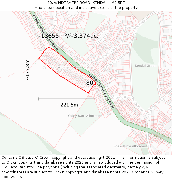 80, WINDERMERE ROAD, KENDAL, LA9 5EZ: Plot and title map