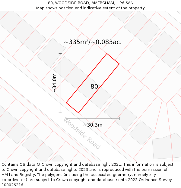 80, WOODSIDE ROAD, AMERSHAM, HP6 6AN: Plot and title map