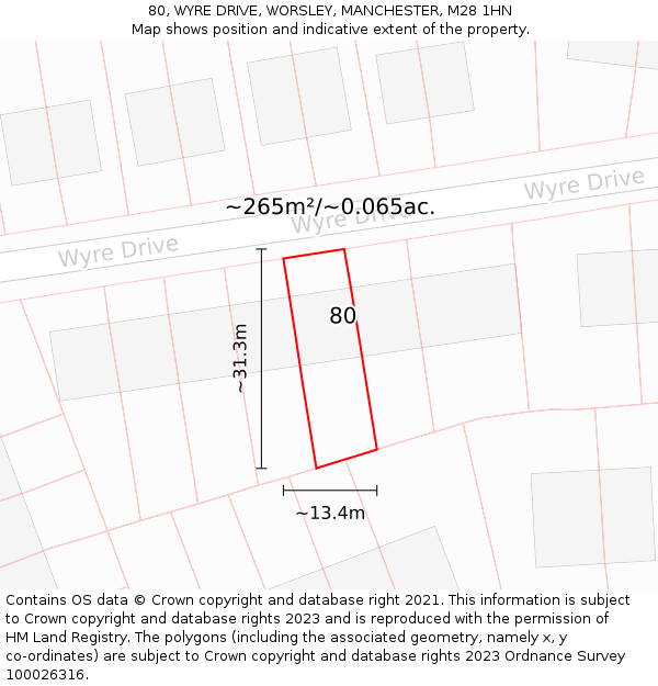 80, WYRE DRIVE, WORSLEY, MANCHESTER, M28 1HN: Plot and title map