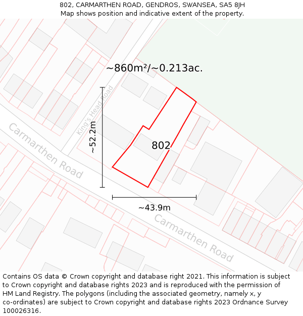 802, CARMARTHEN ROAD, GENDROS, SWANSEA, SA5 8JH: Plot and title map