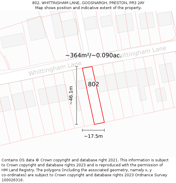 802, WHITTINGHAM LANE, GOOSNARGH, PRESTON, PR3 2AY: Plot and title map