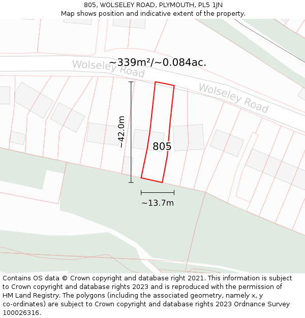 805, WOLSELEY ROAD, PLYMOUTH, PL5 1JN: Plot and title map