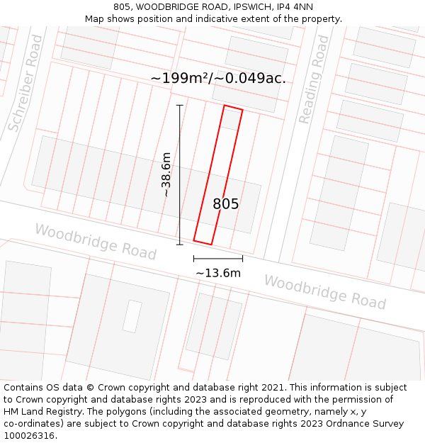 805, WOODBRIDGE ROAD, IPSWICH, IP4 4NN: Plot and title map