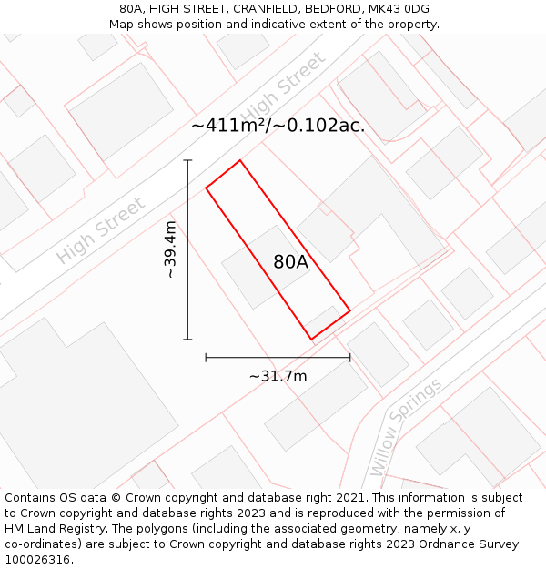 80A, HIGH STREET, CRANFIELD, BEDFORD, MK43 0DG: Plot and title map