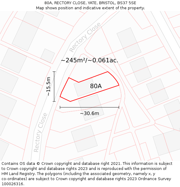 80A, RECTORY CLOSE, YATE, BRISTOL, BS37 5SE: Plot and title map