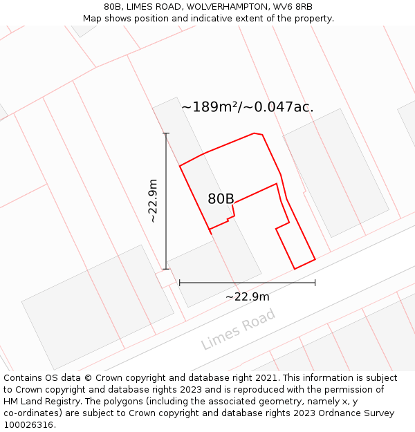 80B, LIMES ROAD, WOLVERHAMPTON, WV6 8RB: Plot and title map