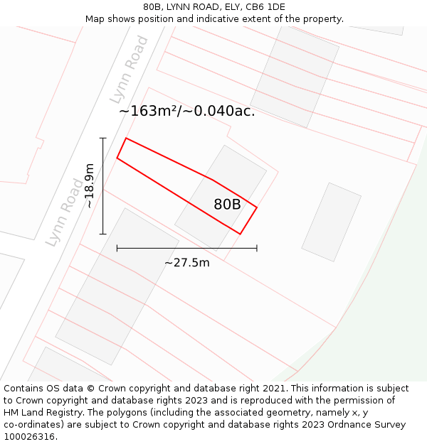 80B, LYNN ROAD, ELY, CB6 1DE: Plot and title map