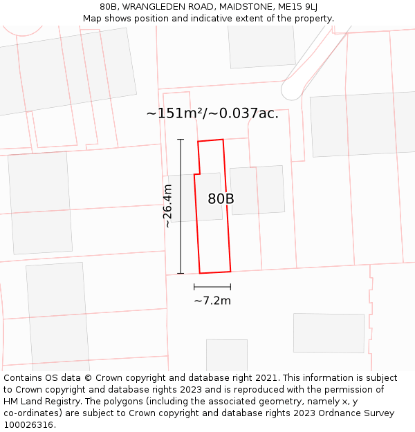 80B, WRANGLEDEN ROAD, MAIDSTONE, ME15 9LJ: Plot and title map